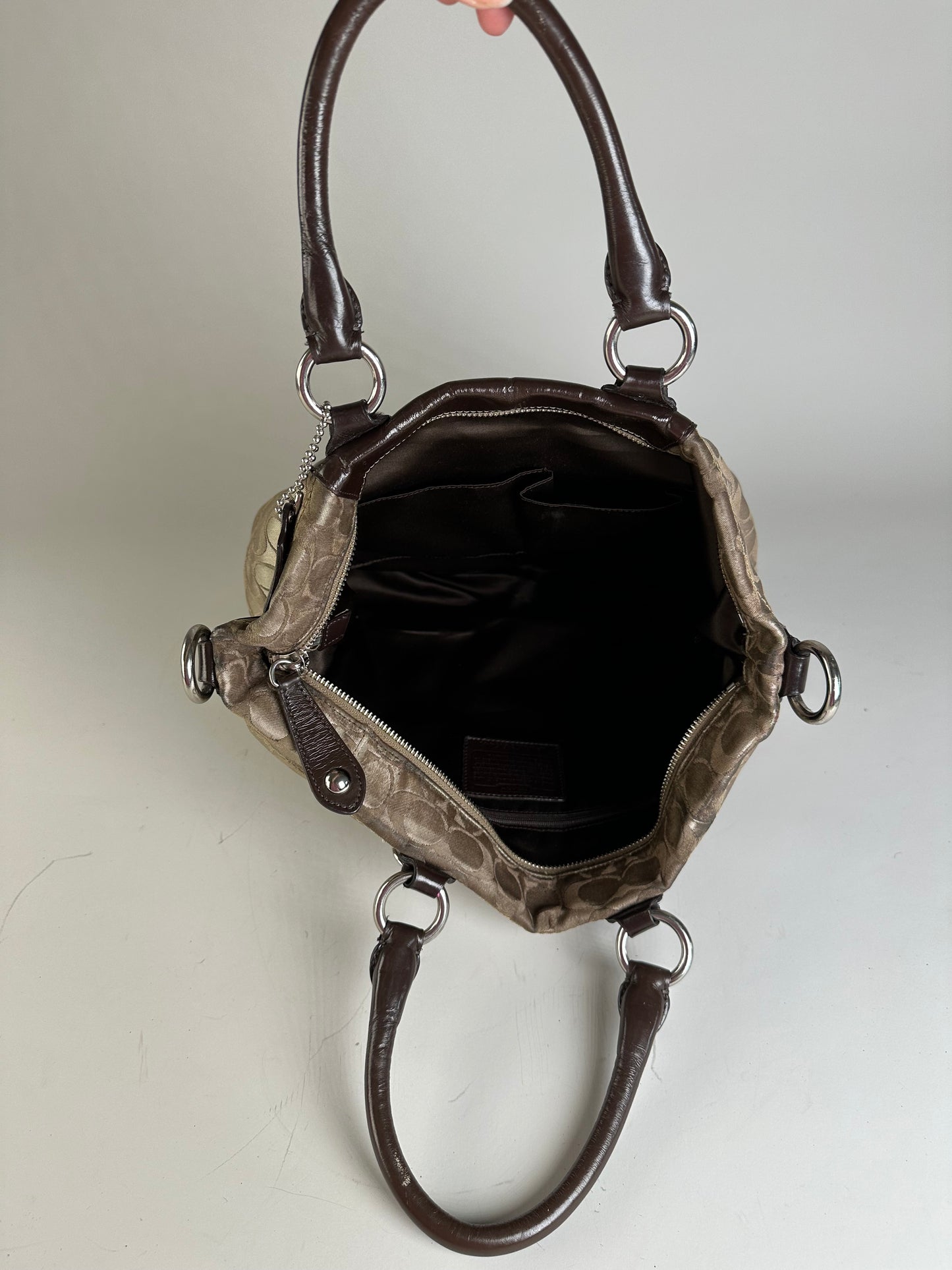 Vintage Coach Signature Canvas Tote Beige Brown Silver