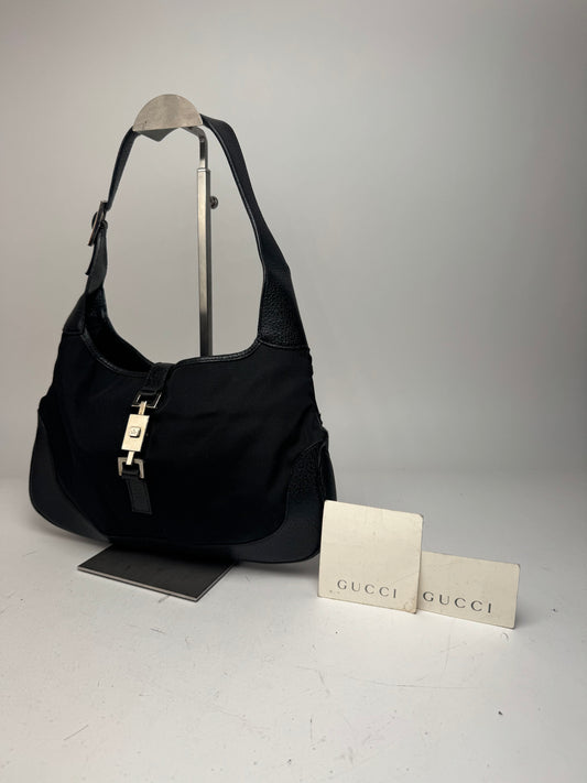 Vintage Gucci Jackie Canvas Leather Bag Black