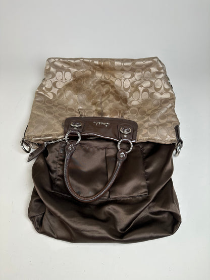 Vintage Coach Signature Canvas Tote Beige Brown Silver