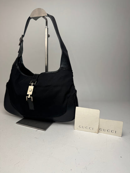 Vintage Gucci Jackie Canvas Leather Bag Black