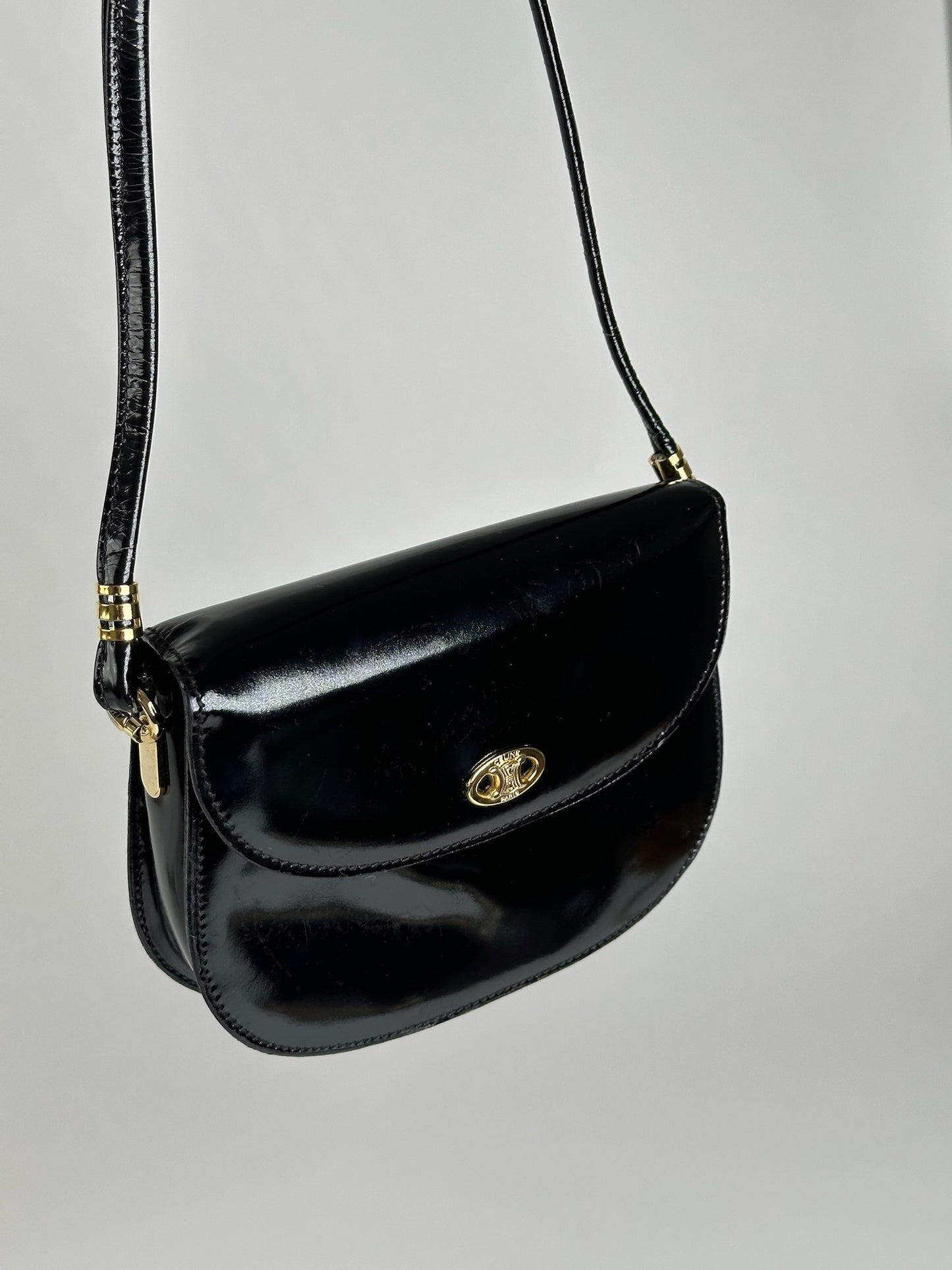 Vintage Celine Patent Leather Shoulder bag black
