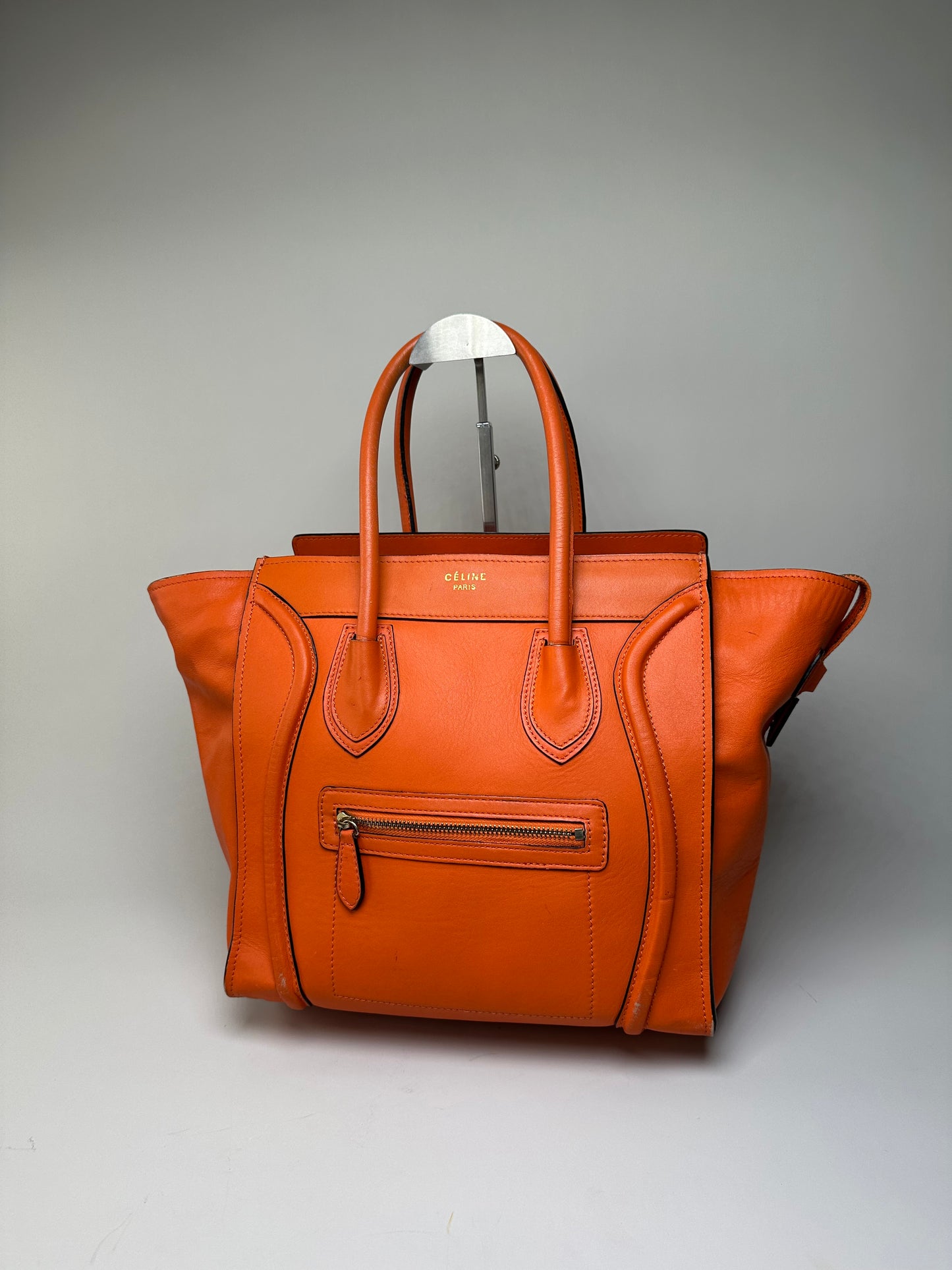 Vintage Celine Smooth Leather Tote Orange Gold