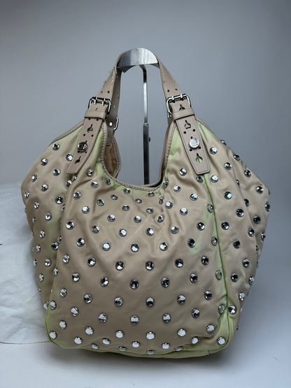 Vintage Givenchy Cristal Polyester Leather Handbag Beige Brown