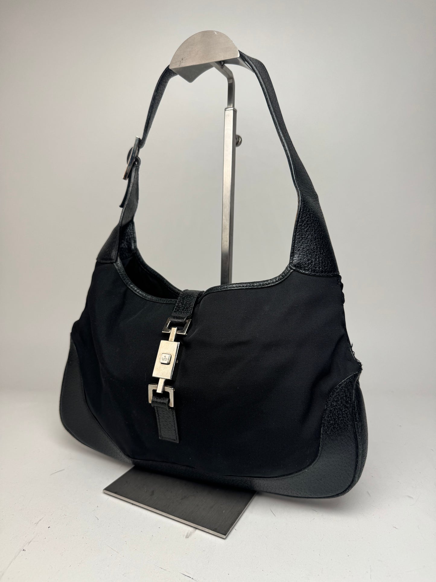 Vintage Gucci Jackie Canvas Leather Bag Black