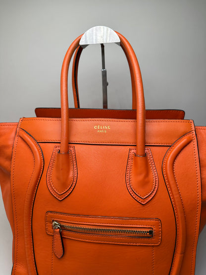 Vintage Celine Smooth Leather Tote Orange Gold