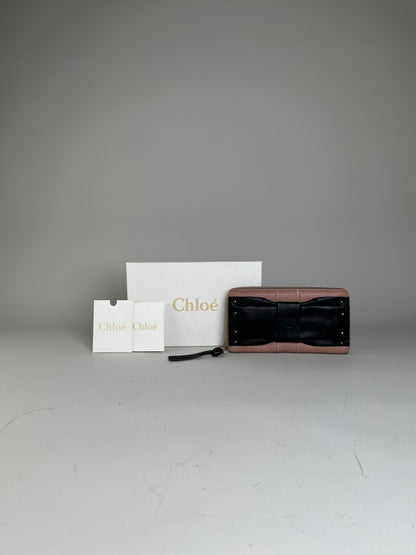 Vintage Chloe Leather Wallet Black Blush Pink Gold-Tone