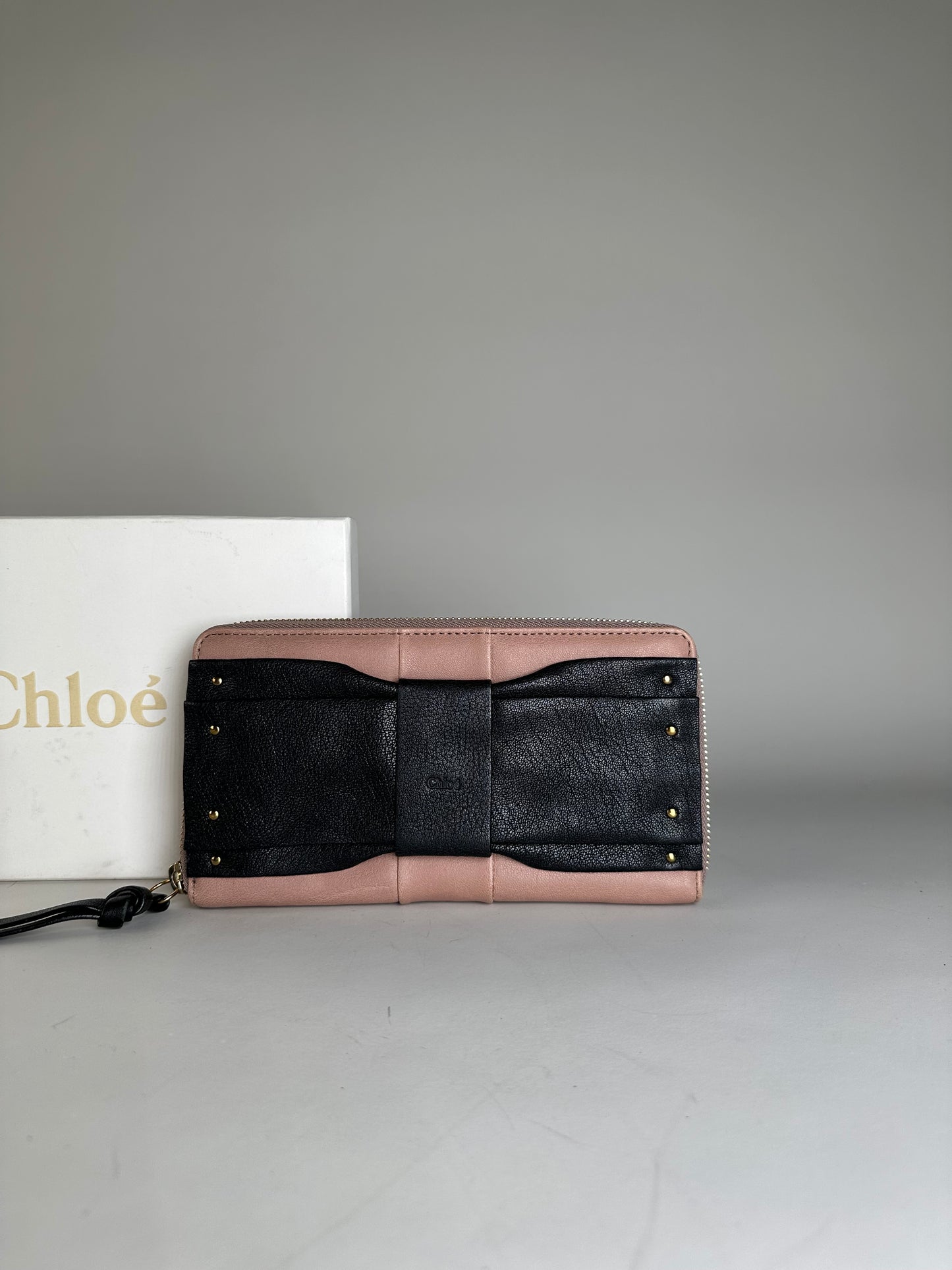 Vintage Chloe Leather Wallet Black Blush Pink Gold-Tone