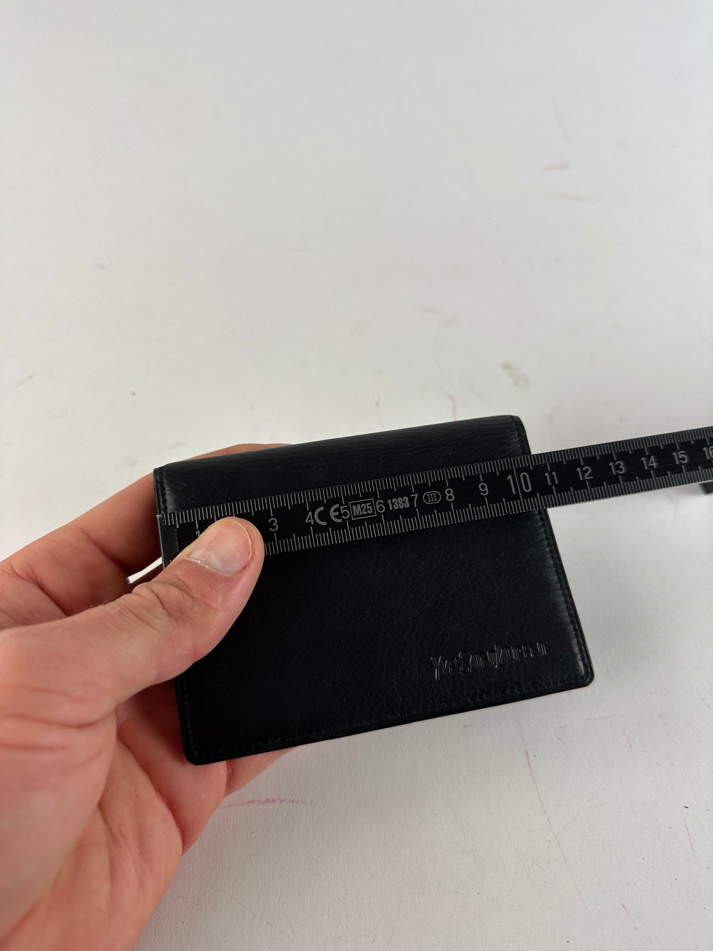 Vintage Yves Saint Laurent Grained Leather Bifold Card Holder Black