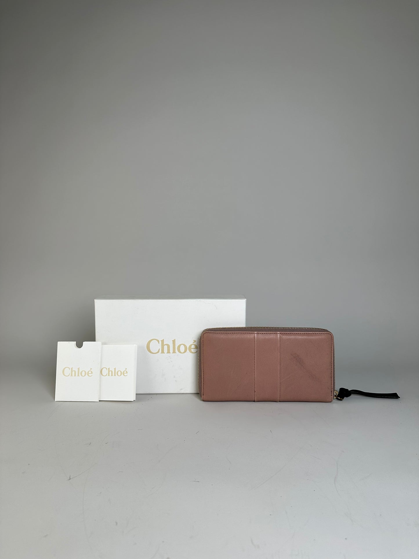 Vintage Chloe Leather Wallet Black Blush Pink Gold-Tone