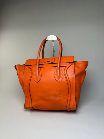 Vintage Celine Smooth Leather Tote Orange Gold