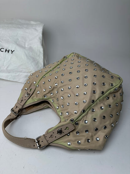 Vintage Givenchy Cristal Polyester Leather Handbag Beige Brown
