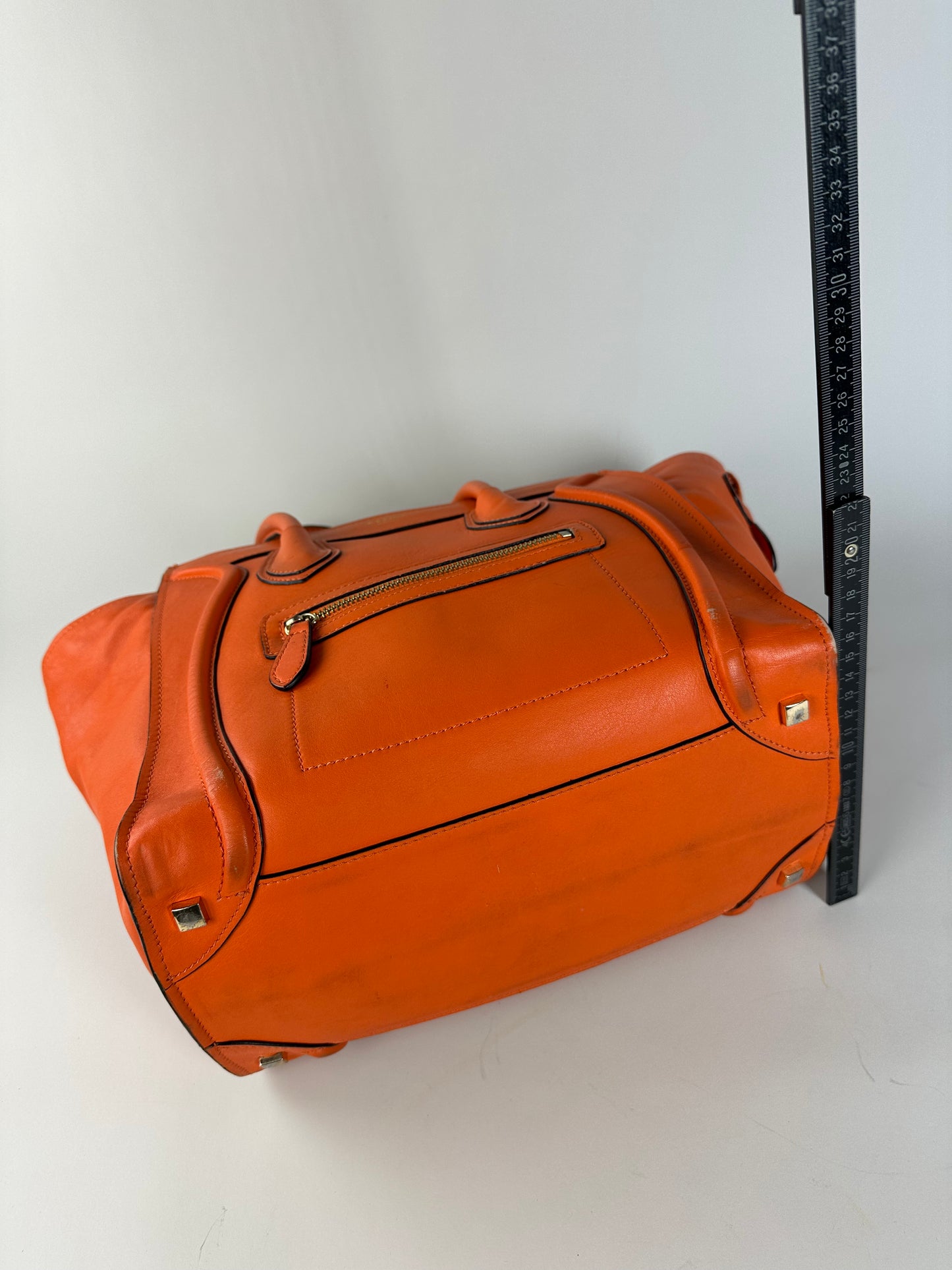 Vintage Celine Smooth Leather Tote Orange Gold