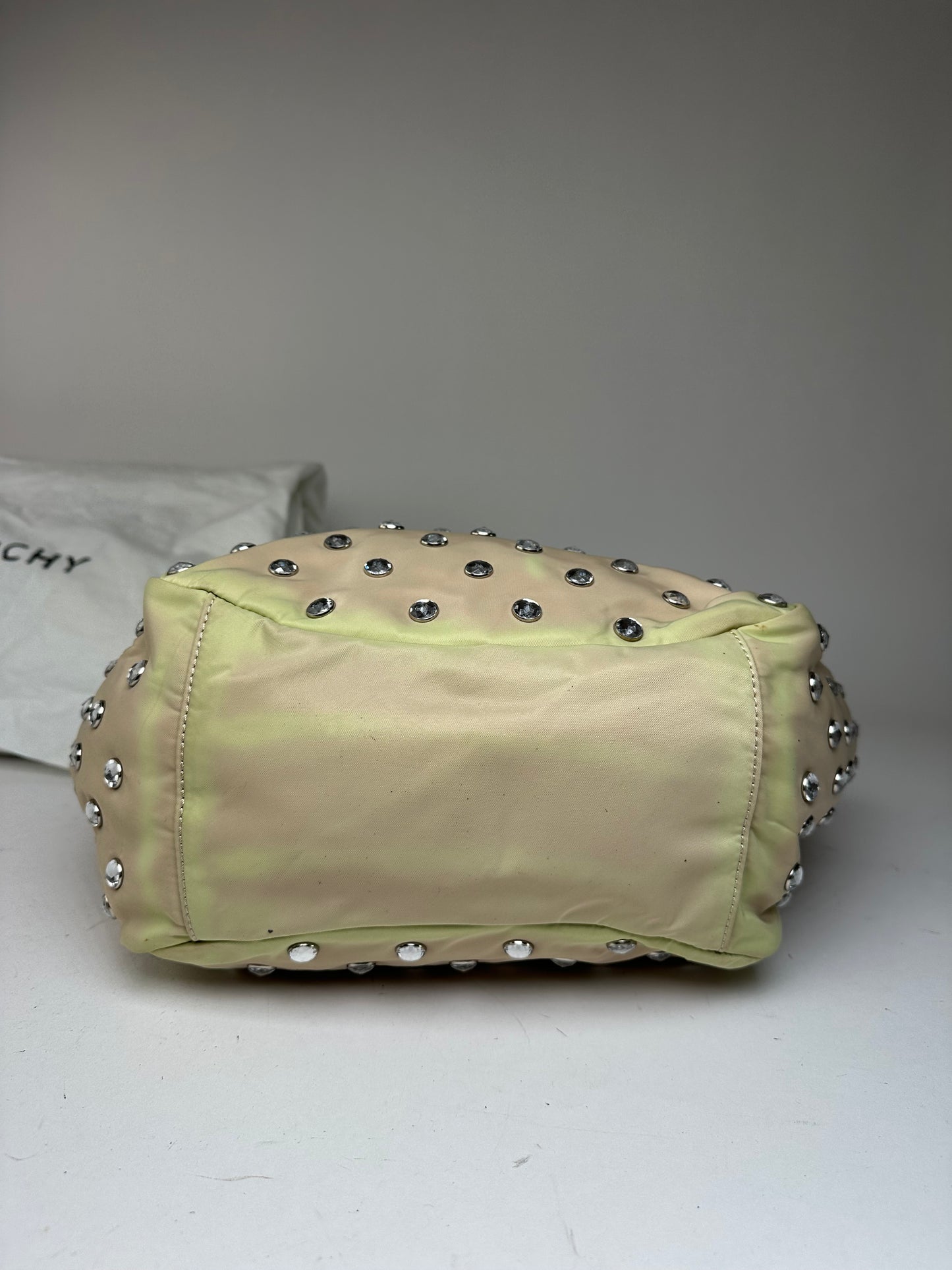 Vintage Givenchy Cristal Polyester Leather Handbag Beige Brown