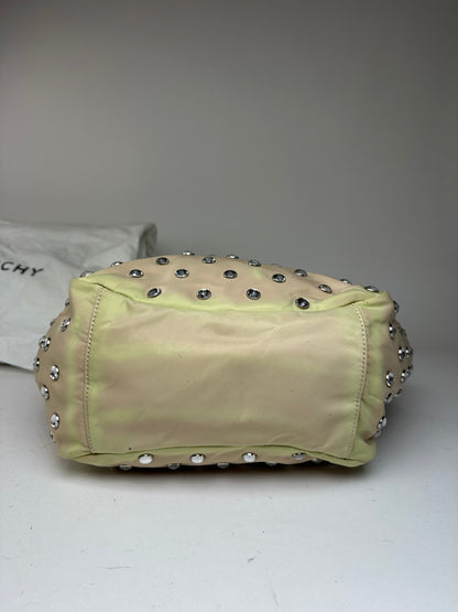 Vintage Givenchy Cristal Polyester Leather Handbag Beige Brown