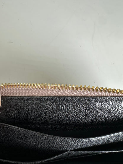 Vintage Chloe Leather Wallet Black Blush Pink Gold-Tone