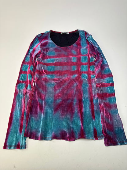 Vintage Issey Miyake Pleated Long Sleeve Top Fuchsia Turquoise Navy M