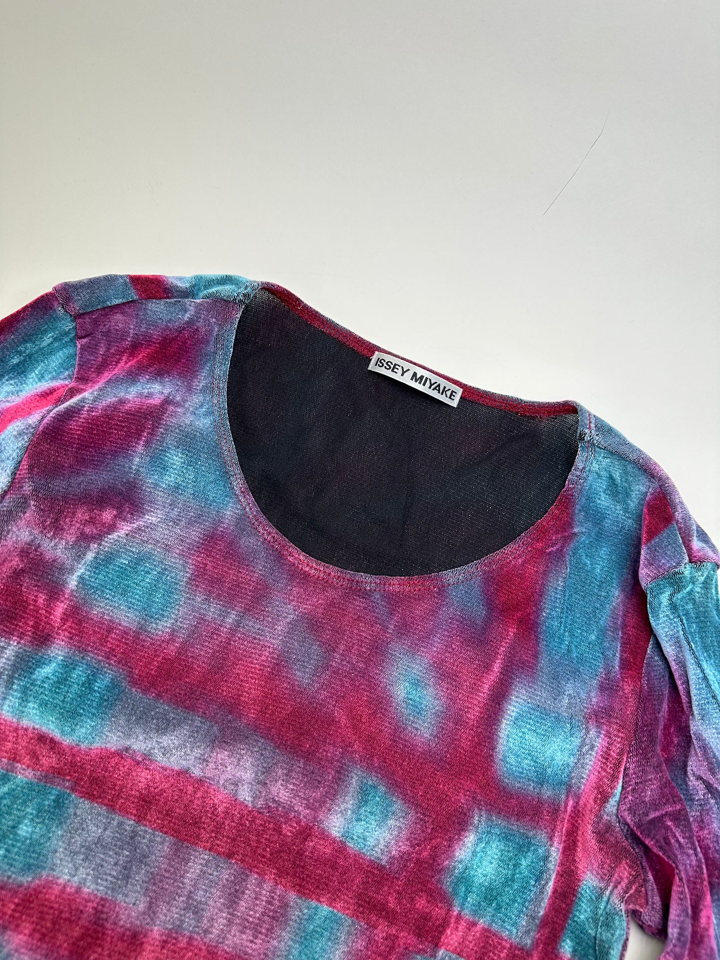 Vintage Issey Miyake Pleated Long Sleeve Top Fuchsia Turquoise Navy M