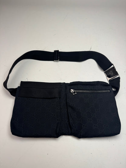 Vintage Gucci Monogram Crossbody / Waist Bag Black
