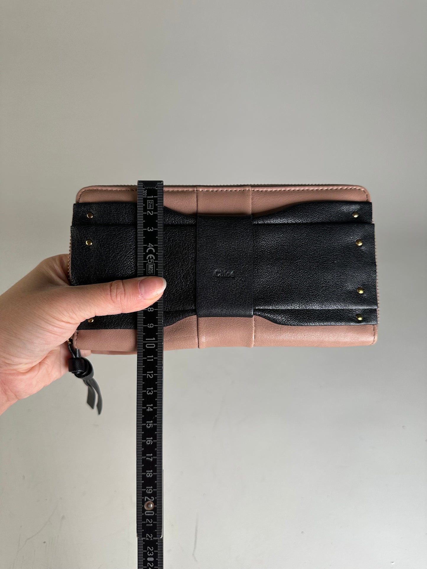 Vintage Chloe Leather Wallet Black Blush Pink Gold-Tone