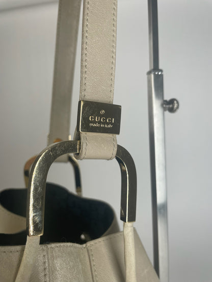 Vintage Gucci Leather Bucket Bag White
