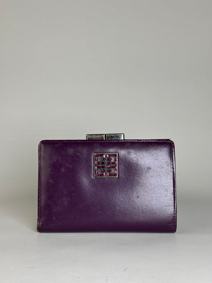 Vintage Givenchy Leather Wallet Purple Silver