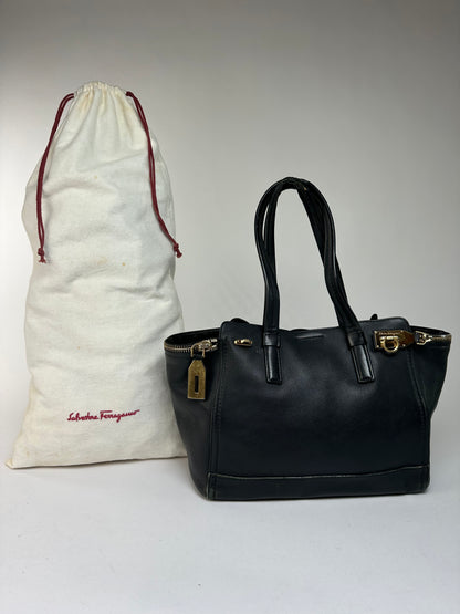 Vintage Salvatore Ferragamo Structured Top-Handle Bag Late 1990s Black