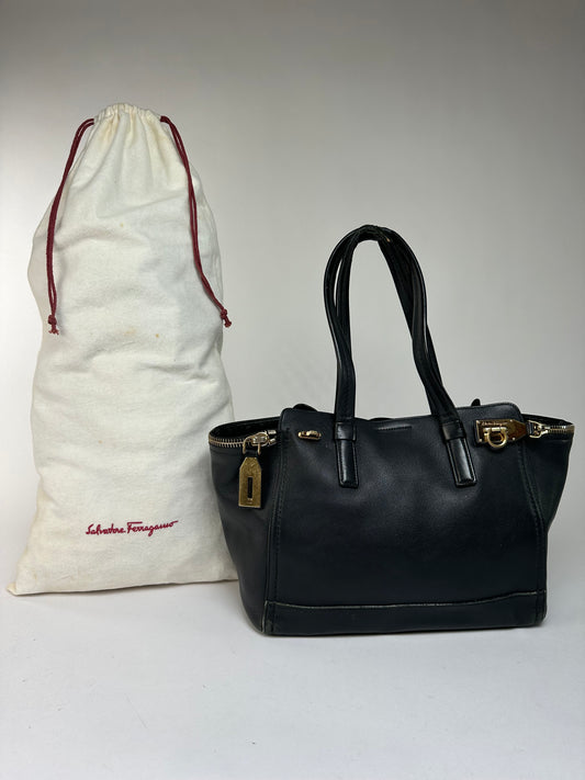 Vintage Salvatore Ferragamo Structured Top-Handle Bag Late 1990s Black