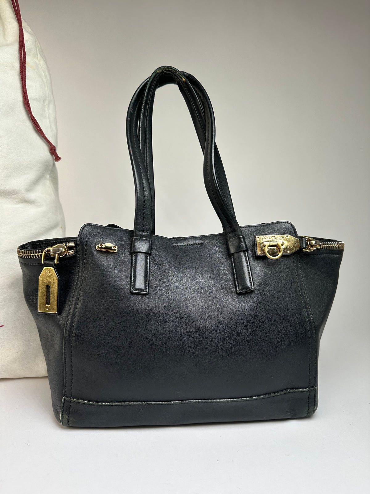 Vintage Salvatore Ferragamo Structured Top-Handle Bag Late 1990s Black