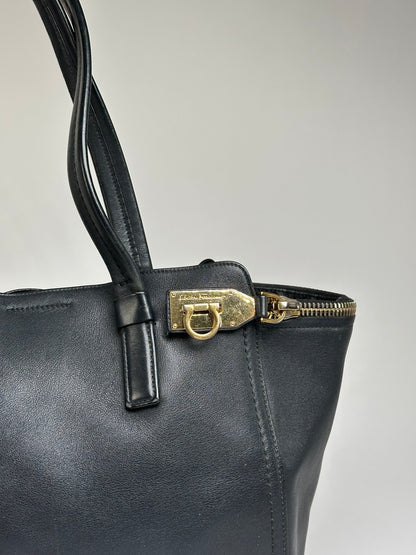 Vintage Salvatore Ferragamo Structured Top-Handle Bag Late 1990s Black
