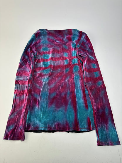 Vintage Issey Miyake Pleated Long Sleeve Top Fuchsia Turquoise Navy M
