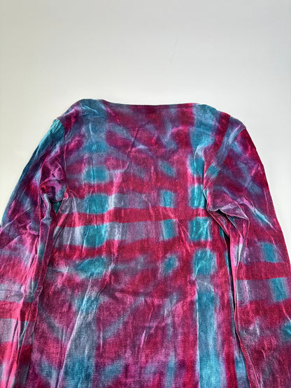 Vintage Issey Miyake Pleated Long Sleeve Top Fuchsia Turquoise Navy M