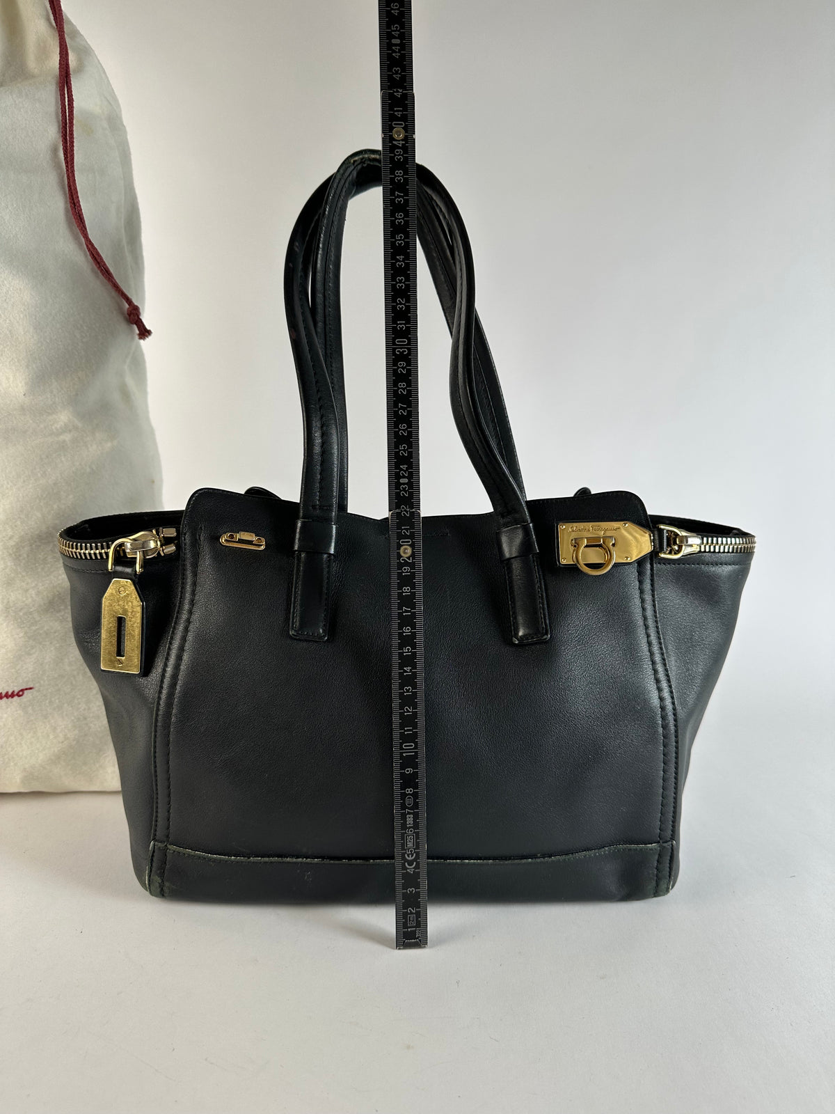 Vintage Salvatore Ferragamo Structured Top-Handle Bag Late 1990s Black