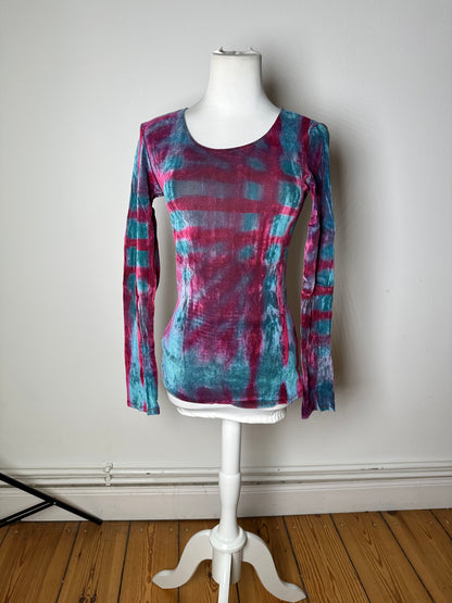 Vintage Issey Miyake Pleated Long Sleeve Top Fuchsia Turquoise Navy M