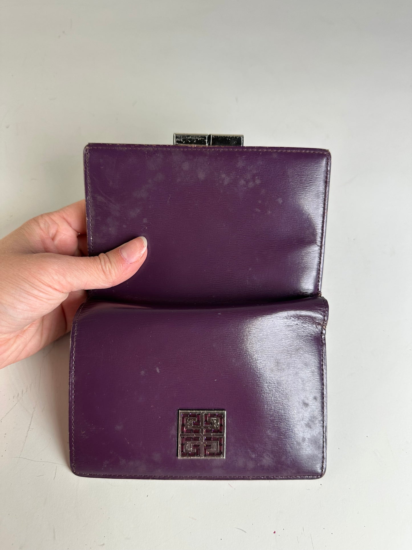Vintage Givenchy Leather Wallet Purple Silver