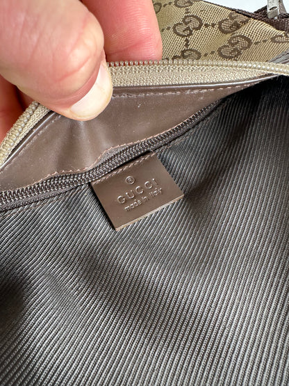 Vintage Gucci GG Monogram Canvas Leather Crossbody Messenger Bag Beige Brown