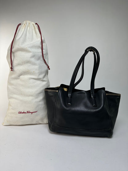 Vintage Salvatore Ferragamo Structured Top-Handle Bag Late 1990s Black
