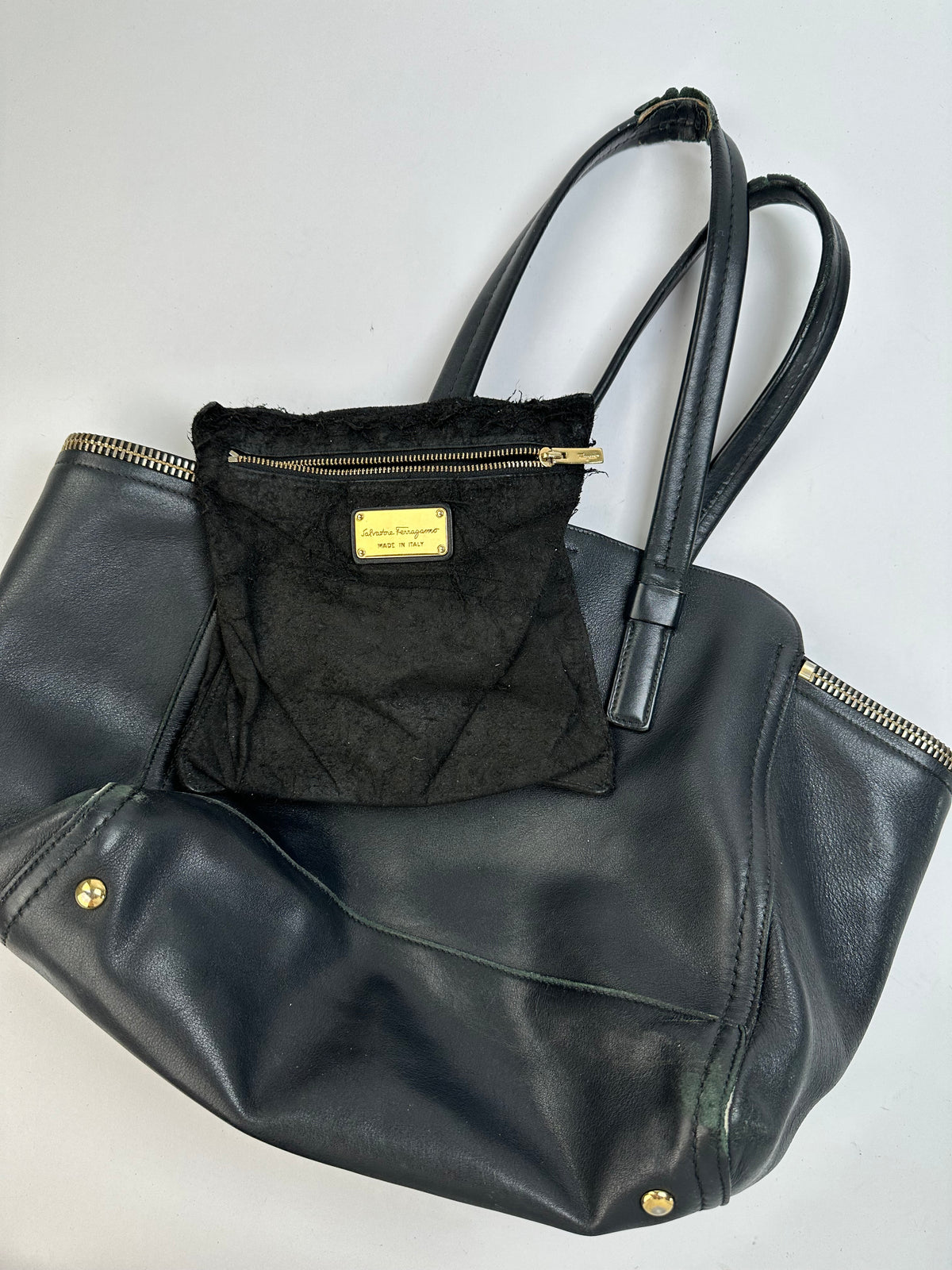 Vintage Salvatore Ferragamo Structured Top-Handle Bag Late 1990s Black