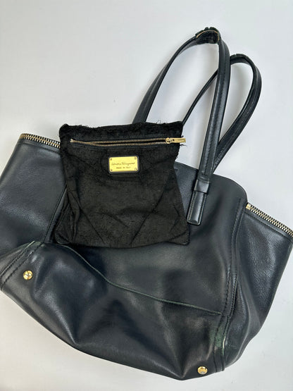 Vintage Salvatore Ferragamo Structured Top-Handle Bag Late 1990s Black