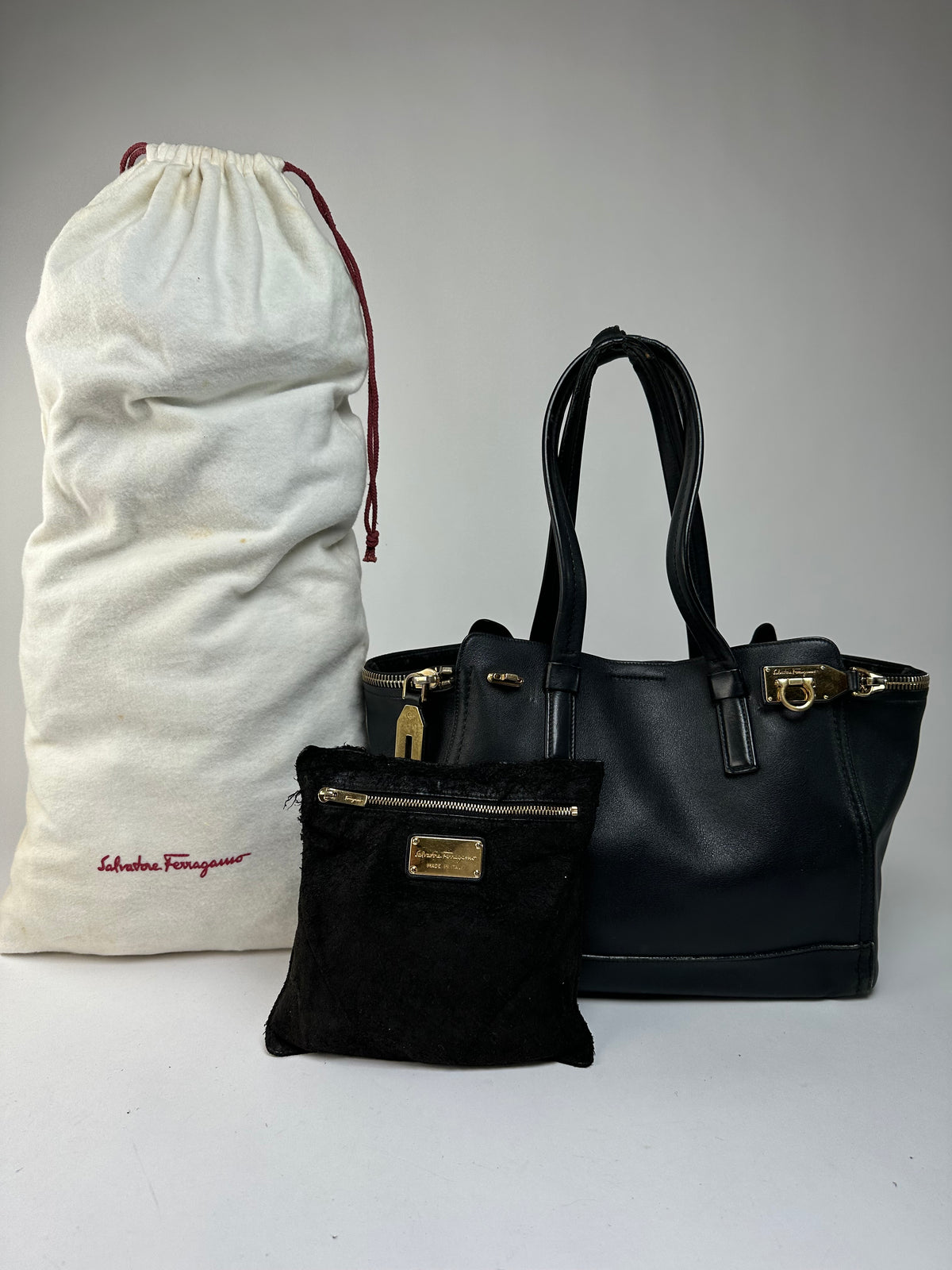 Vintage Salvatore Ferragamo Structured Top-Handle Bag Late 1990s Black