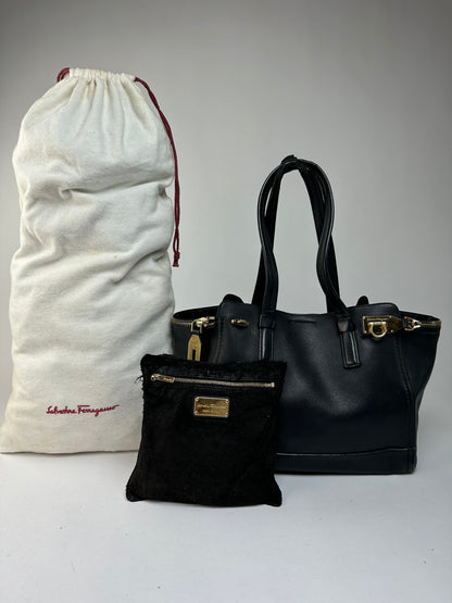 Vintage Salvatore Ferragamo Structured Top-Handle Bag Late 1990s Black