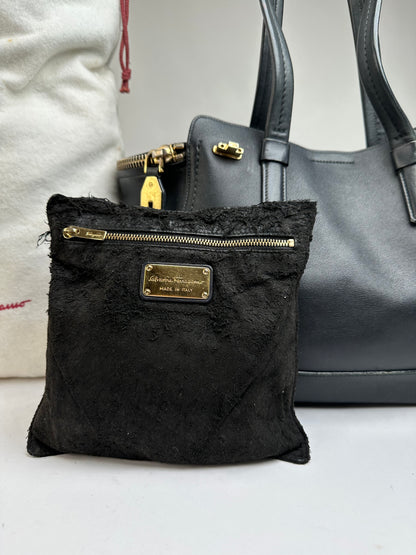 Vintage Salvatore Ferragamo Structured Top-Handle Bag Late 1990s Black