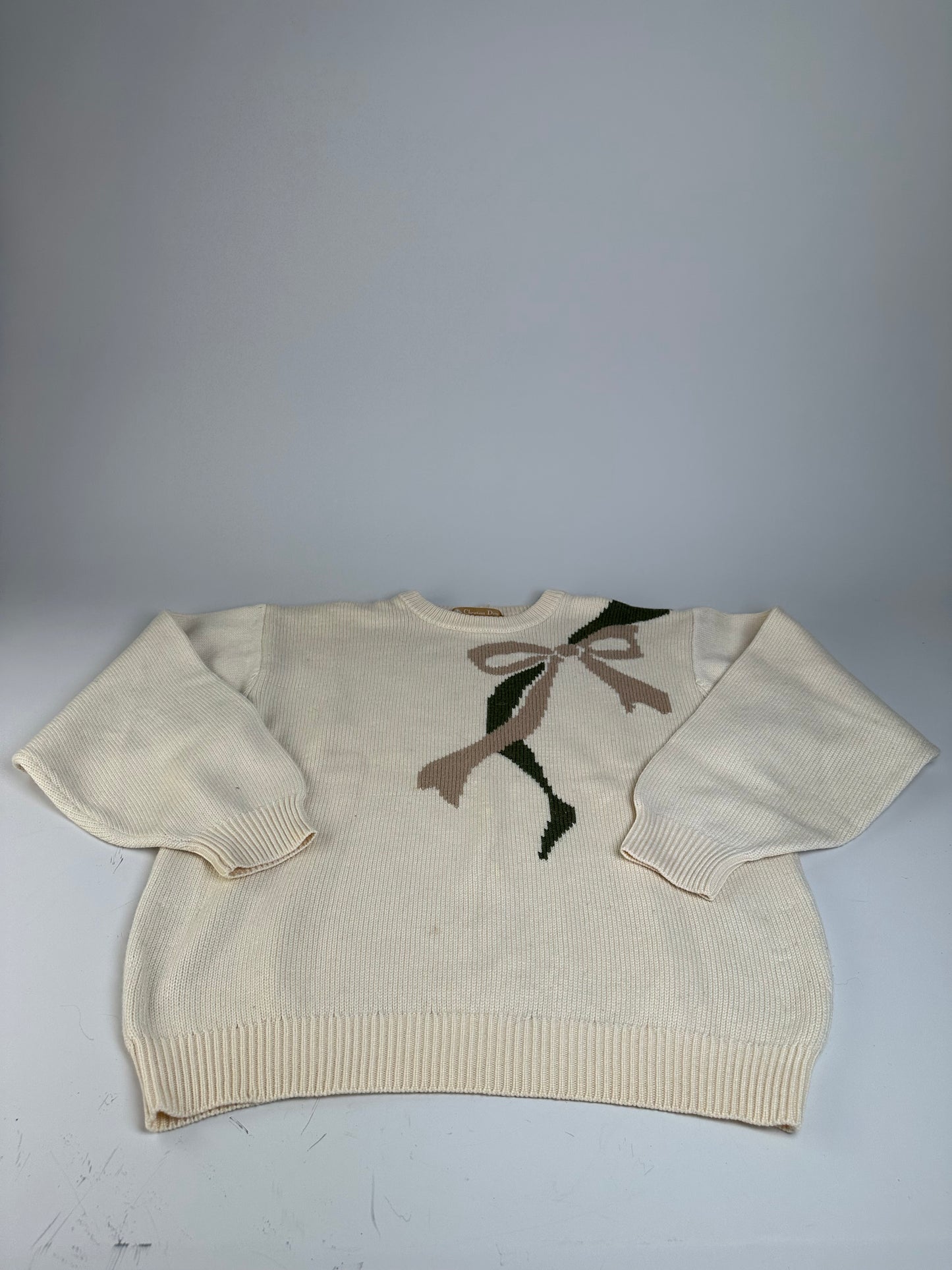Vintage Dior Knitted Sweater Cream Taupe Green M