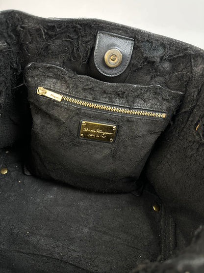 Vintage Salvatore Ferragamo Structured Top-Handle Bag Late 1990s Black