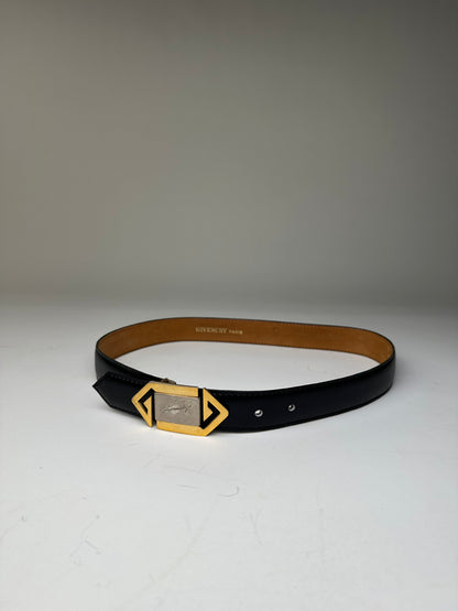 Vintage Givenchy 4G Logo Leather Belt Black Gold
