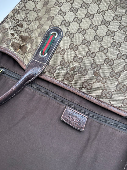 Vintage Gucci Monogram Canvas Leather Handbag Beige Brown