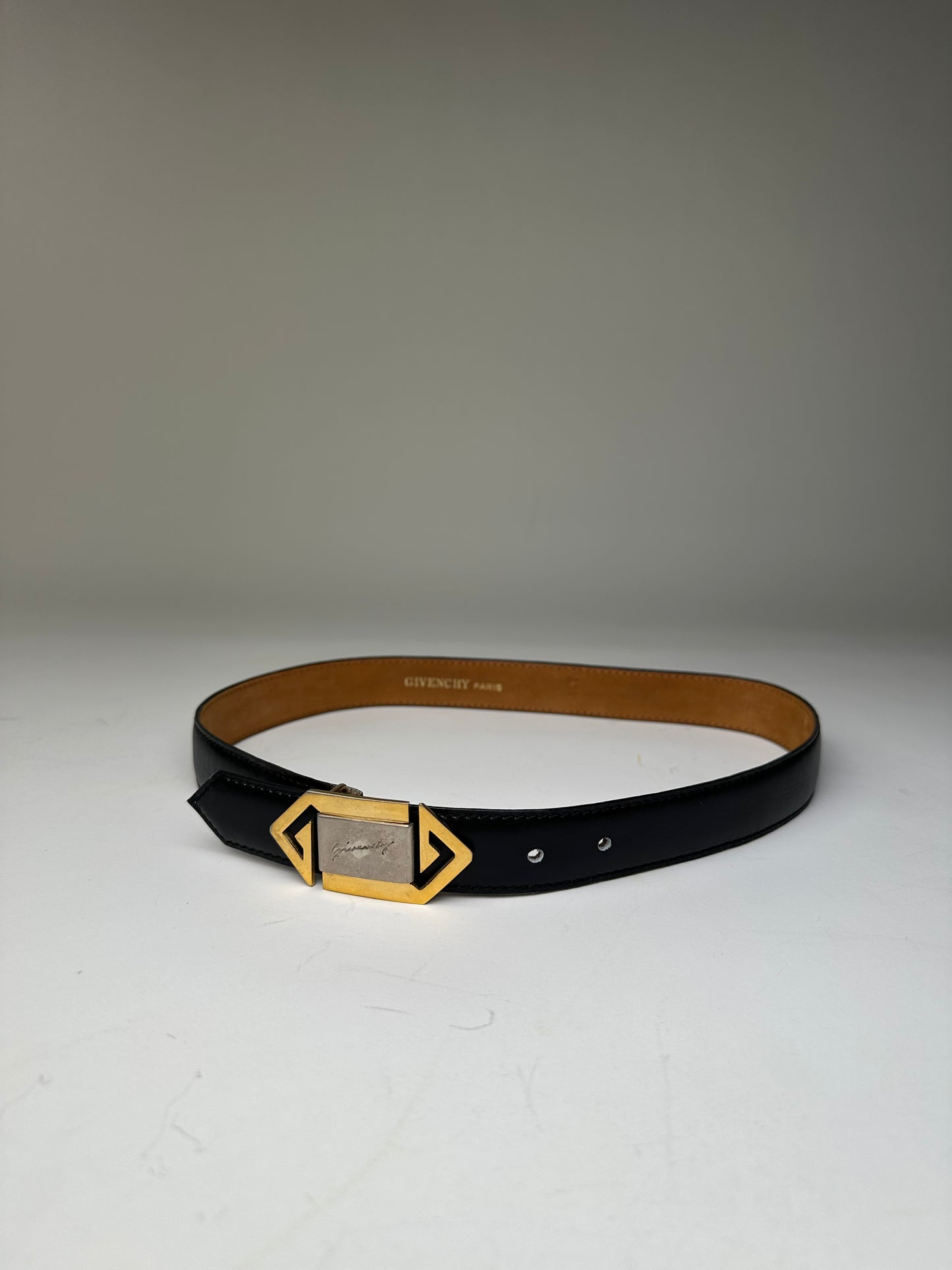 Vintage Givenchy 4G Logo Leather Belt Black Gold