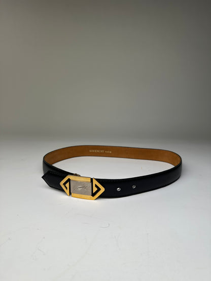 Vintage Givenchy 4G Logo Leather Belt Black Gold