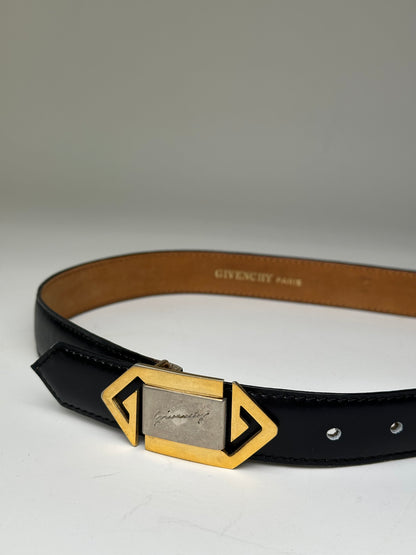 Vintage Givenchy 4G Logo Leather Belt Black Gold