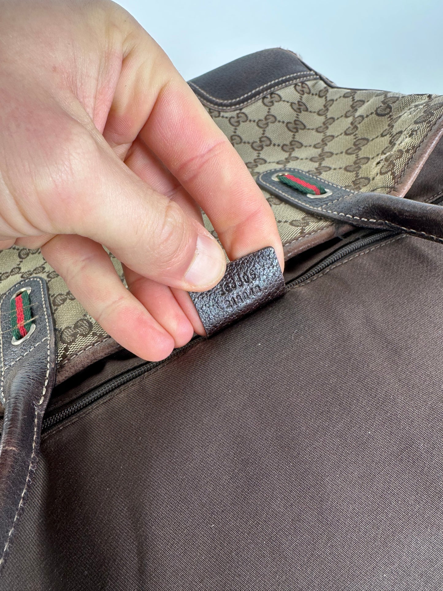 Vintage Gucci Monogram Canvas Leather Handbag Beige Brown