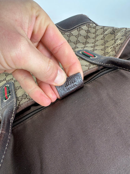 Vintage Gucci Monogram Canvas Leather Handbag Beige Brown